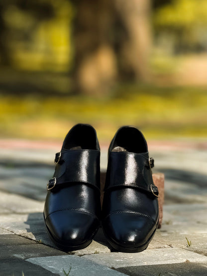 Pure Leather Black Formal Monk Shoes